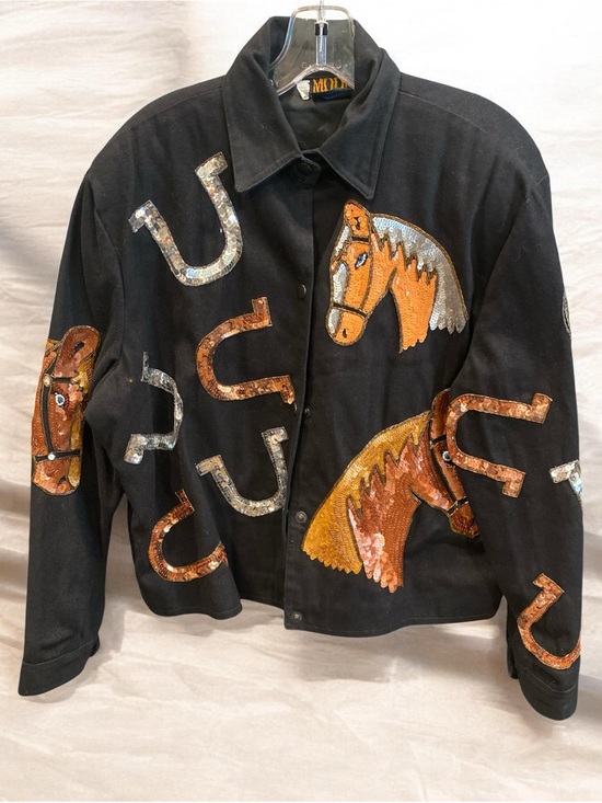 modi denim Jackets & Blazers - Vintage Modi Denim Womens Black Sequin Horse Western Wear Rodeo Jean Jacket